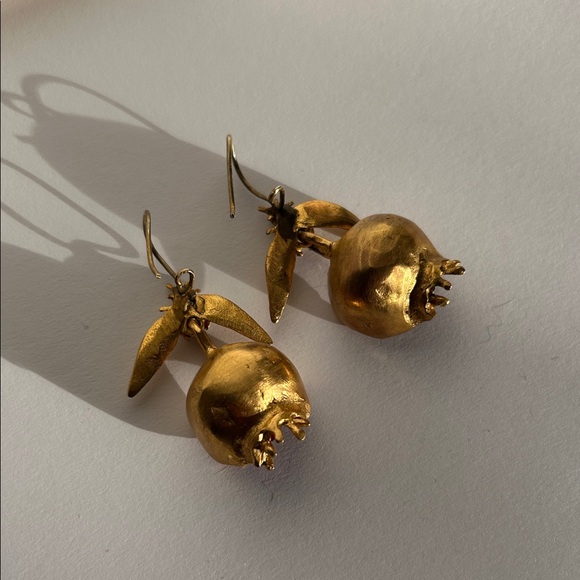 Gold and Red Pomegranate Earrings - Picture 4 of 5